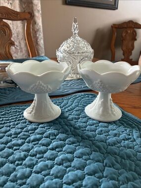 Pair of White Milk Glass taper candle holders